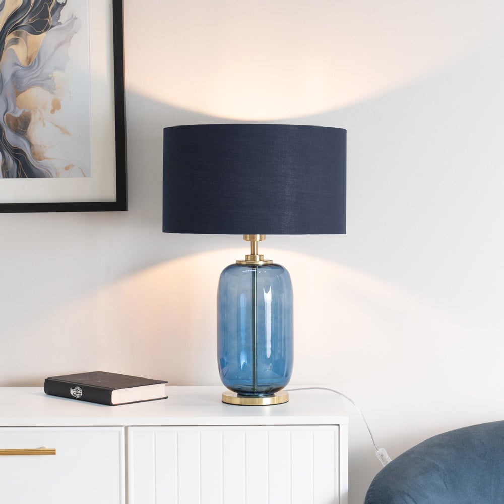 ValueLights Leigh Reni Navy Blue Shade Navy Blue Glass LED Table Lamp Image 2