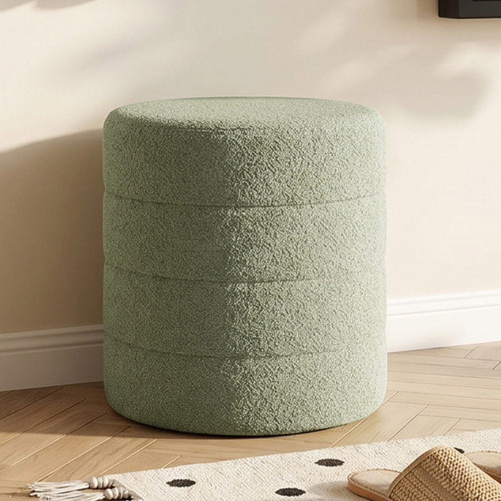 Living and Home Muted Green Teddy Fleece Tub Design Round Footstool Image 1
