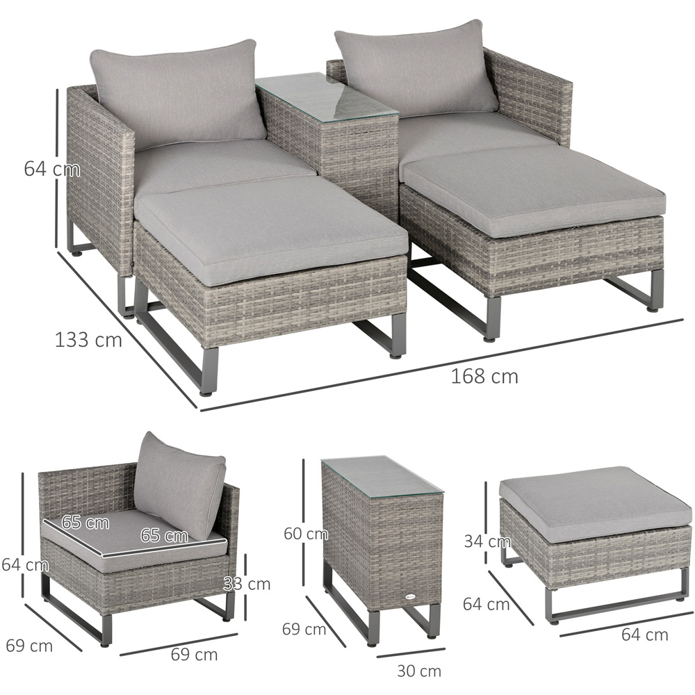 Outsunny 2 Seater Grey Rattan Lounge Set with Foot Stool Image 7