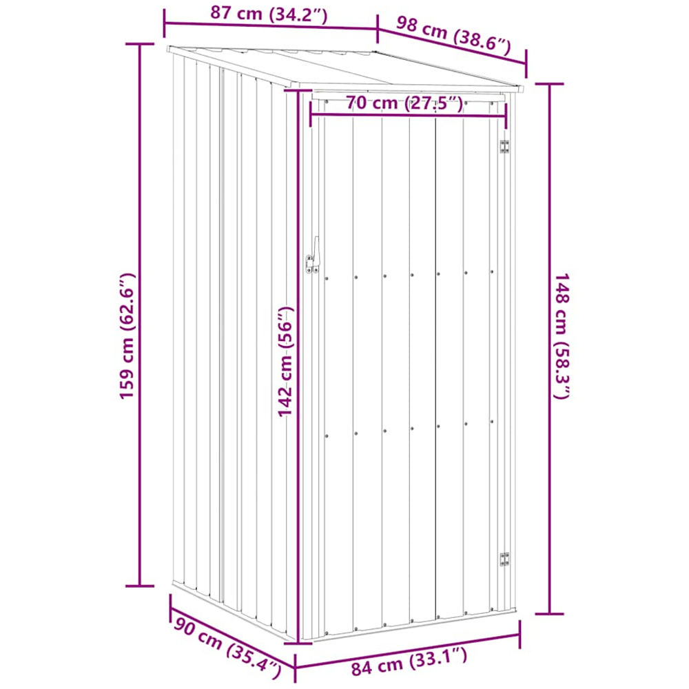 vidaXL 2.8 x 3.2ft Anthracite Galvanised Steel Pent Garden Shed Image 6