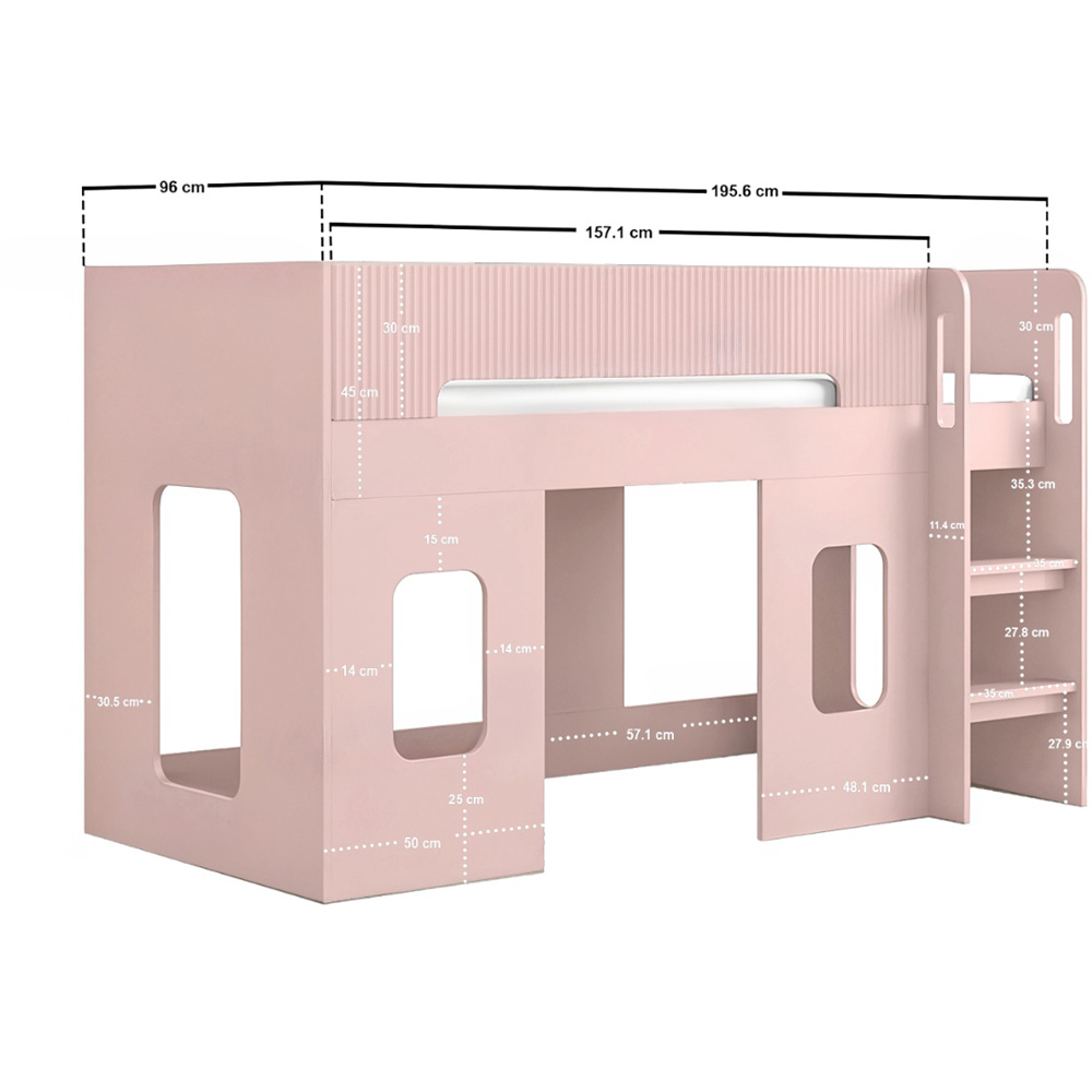 Flair Lino Pink Playhouse Mid Sleeper Bed with Wide-Step Ladder Image 6