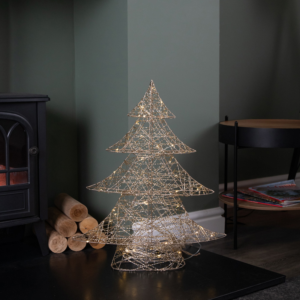 Samuel Alexander 30 Warm White LED Battery Operated Light-Up Gold Weave Christmas Tree 60cm Image 4