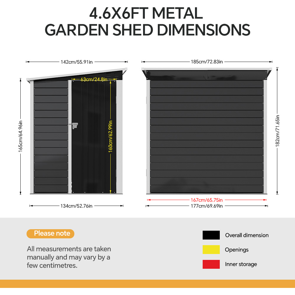 Living and Home 6 x 4ft Black Metal Pent Garden Storage Shed Image 8