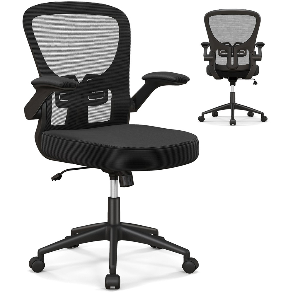 Costway Black Ergonomic Swivel Office Chair with Flip Up Armrests Image 2