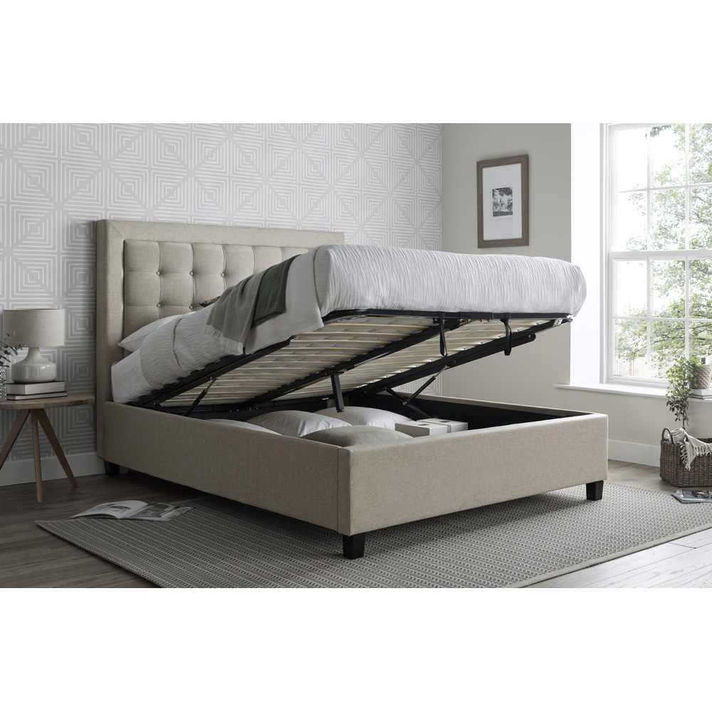 Brandon Double Oatmeal Fabric Ottoman Bed Image 2