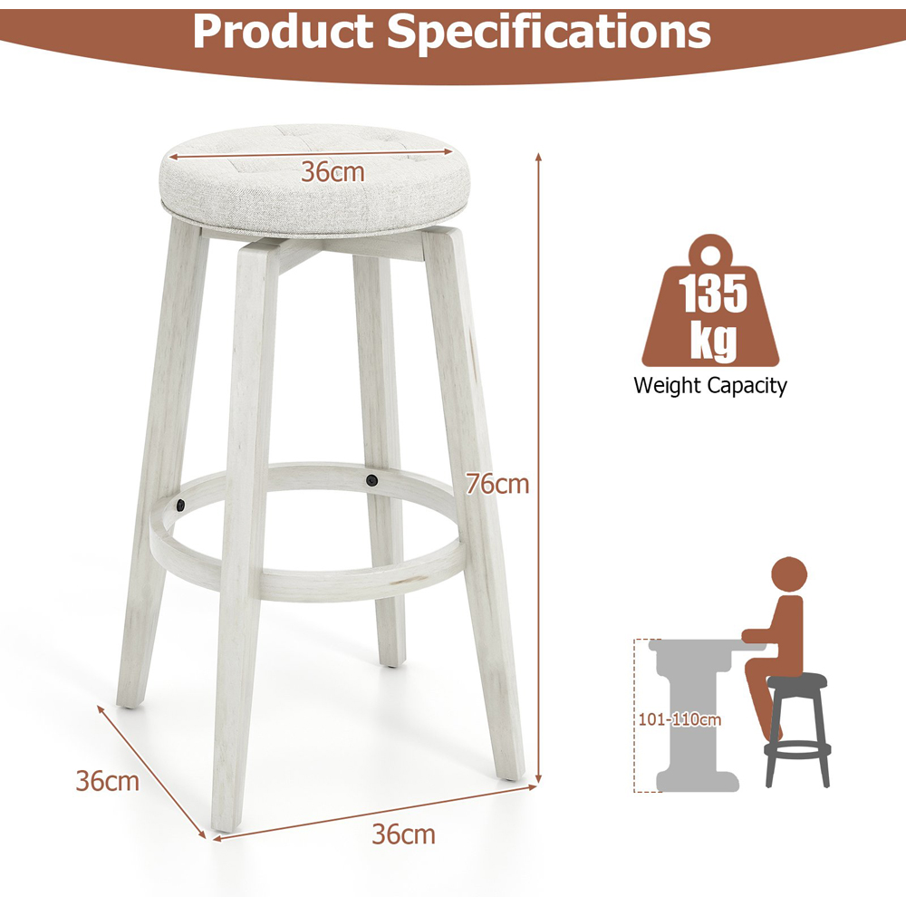 Costway White Swivel Bar Stool Set of 2 Image 8