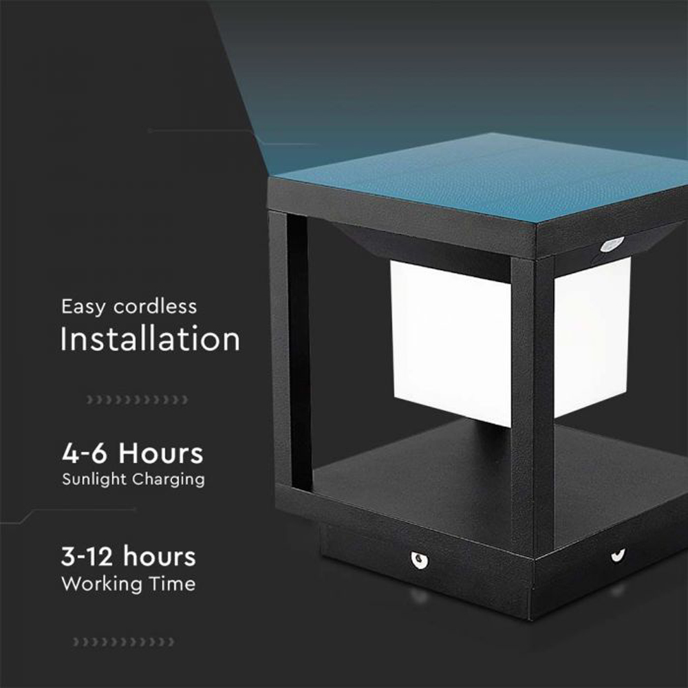 V-TAC Black Warm White LED Solar Pillar Light Image 4