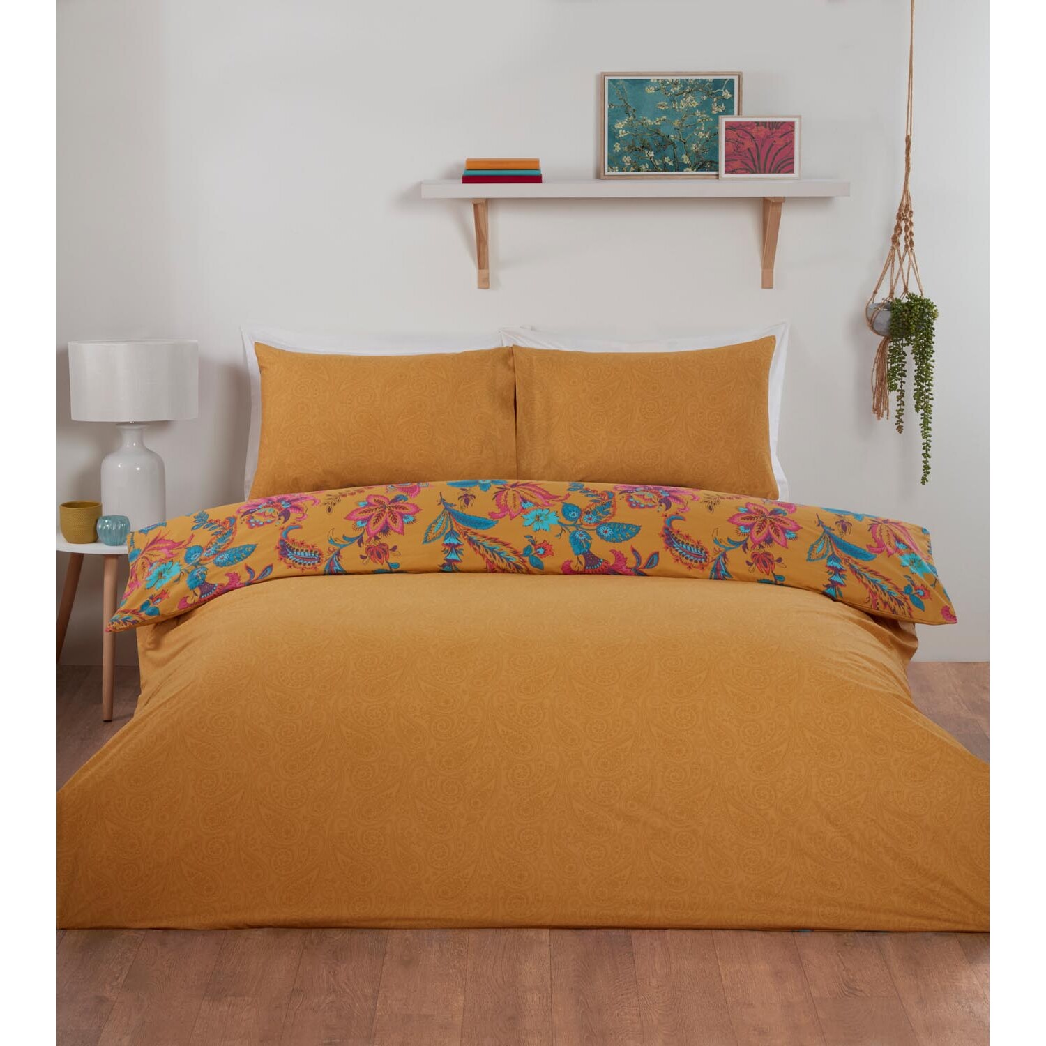 Safia Duvet Cover and Pillowcase Set - Ochre / Superking Image 2