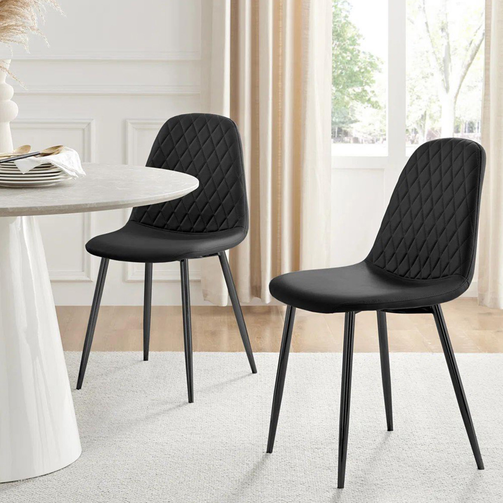 Kosy Koala 4 Seater Faux Leather Glass Dining Set Black Image 3