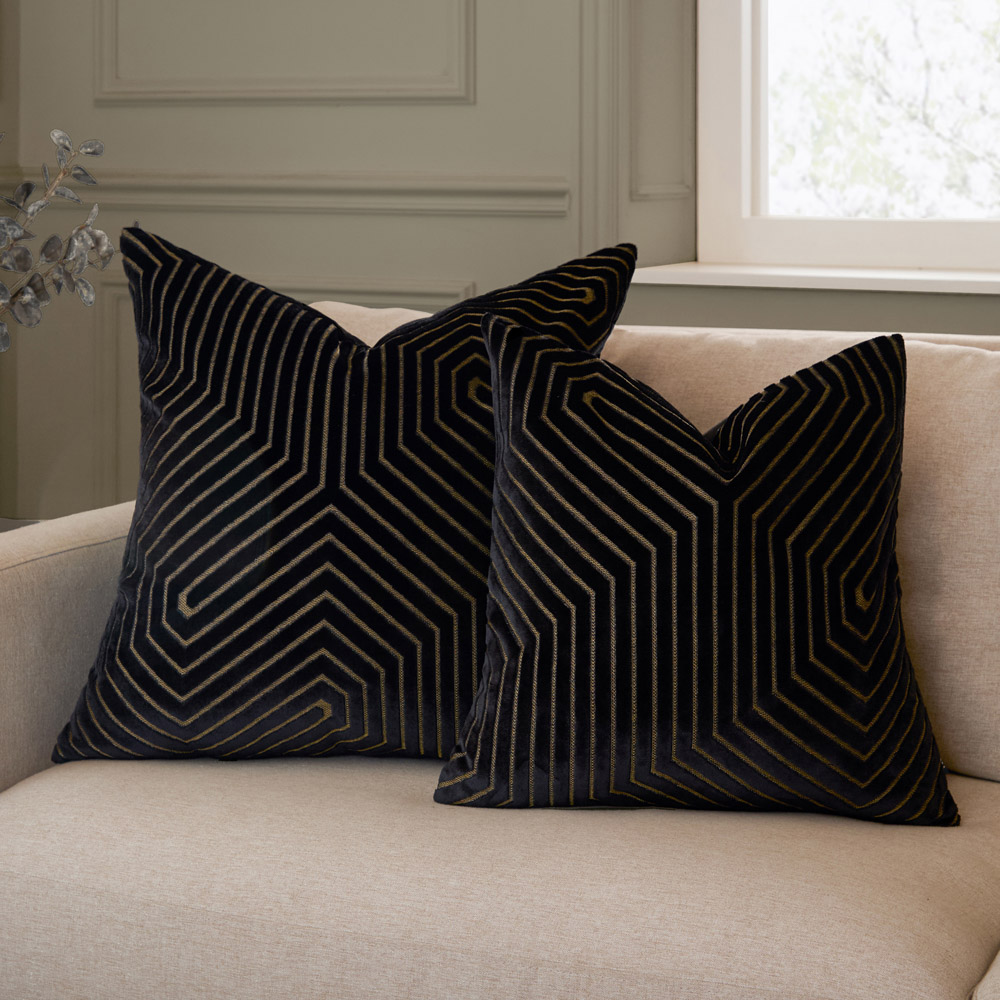 Paoletti Evoke Black Cut Velvet Cushion 55 x 55cm Image 6