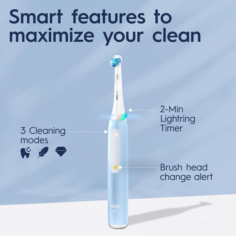 Oral-B iO Series 3 Ultimate Clean Ice Blue Electric Toothbrush with Cross Action Black Refill Head Image 3