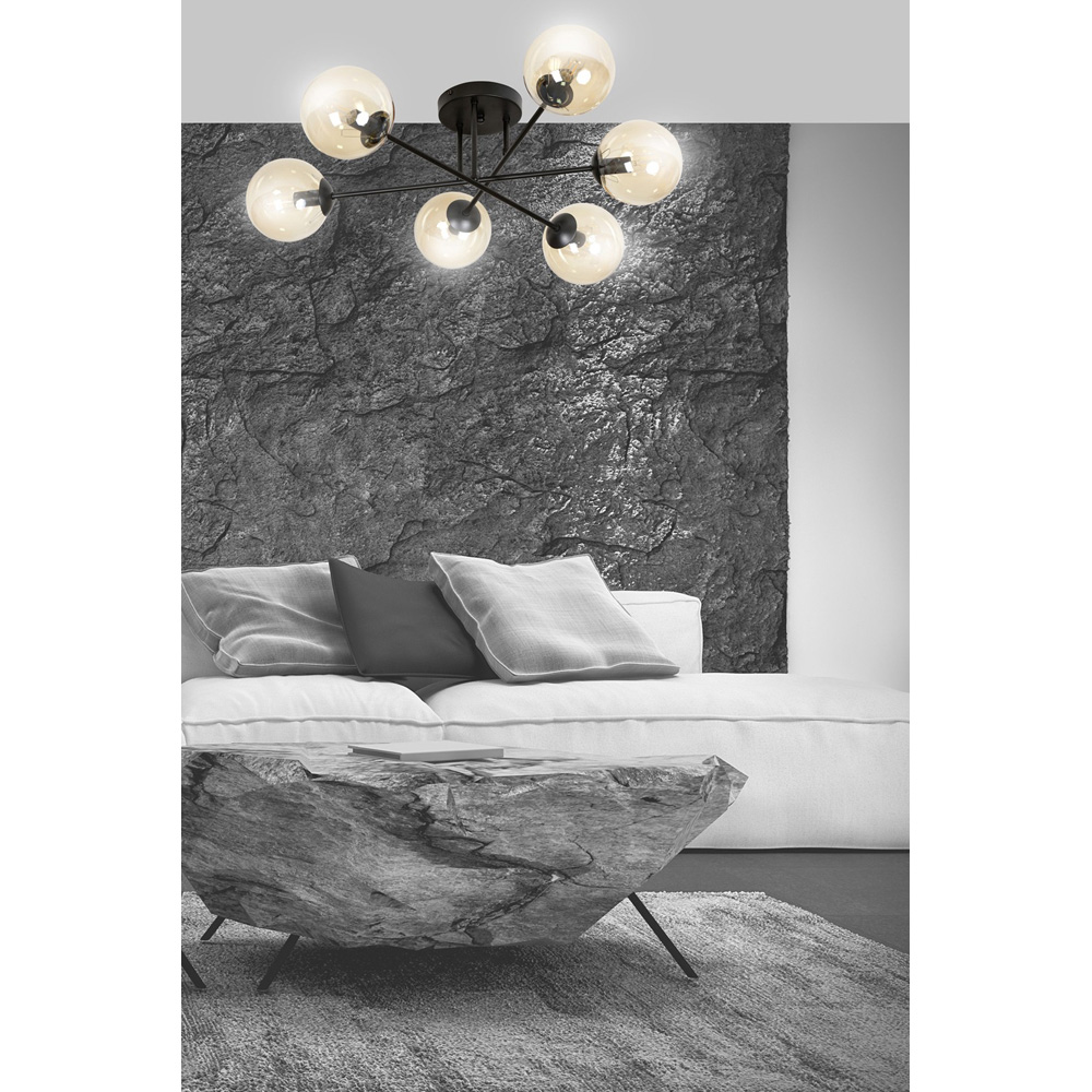 Emibig Brendi 6 Light Amber Shade Black E14 Ceiling Light Image 4