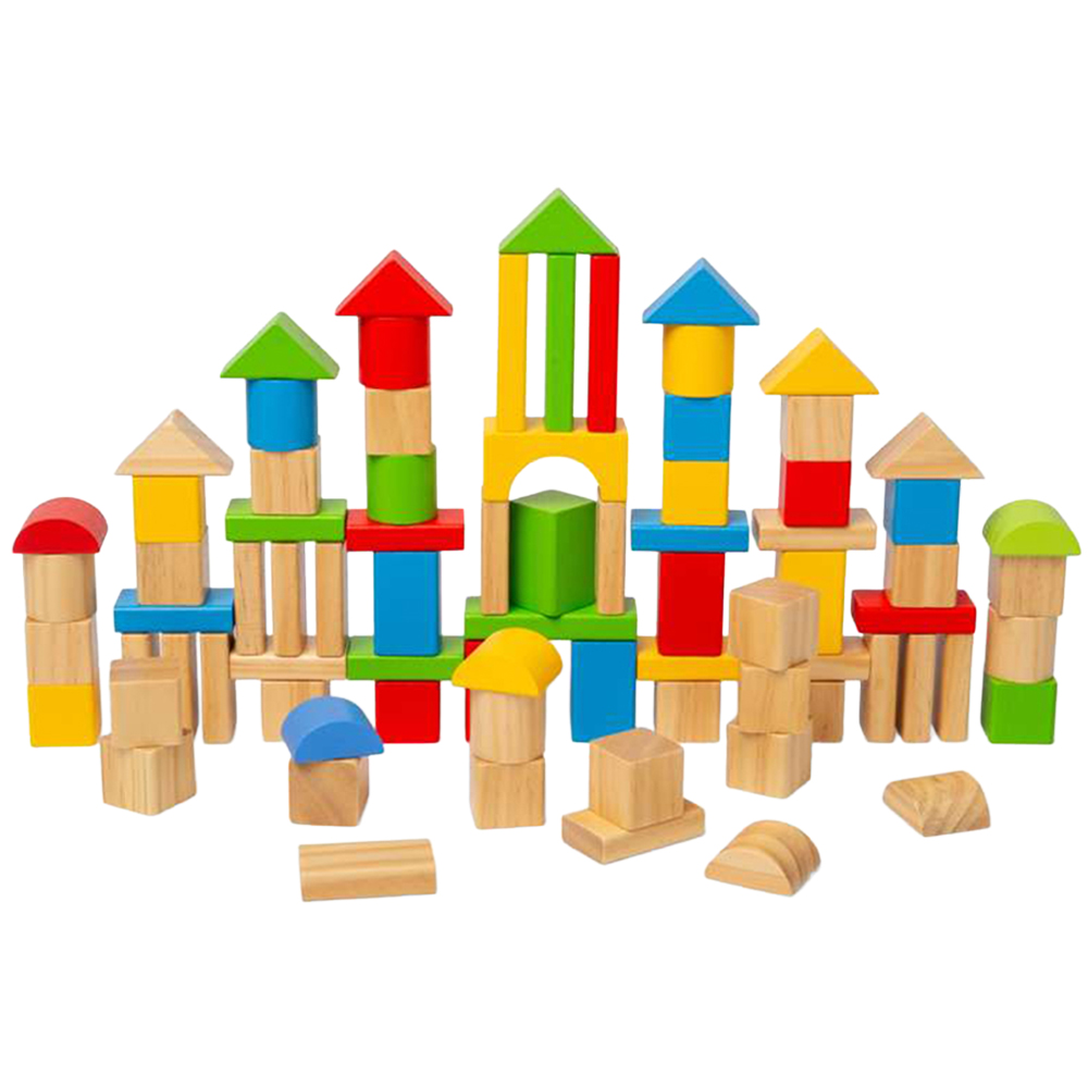 Bigjigs Toys Kids 80 Piece First Building Bricks Set with Shape Sorter Lid Image 2