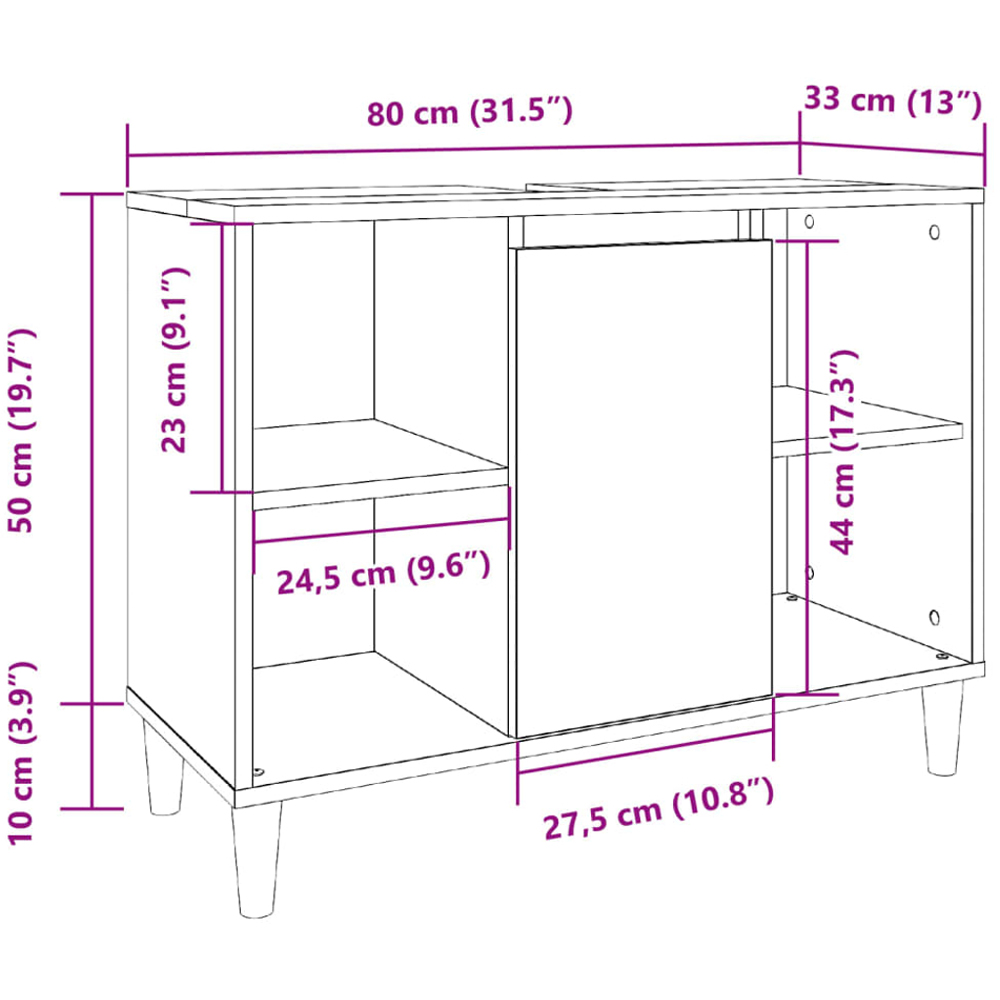 vidaXL Single Door 4 Open Shelf Old Wood Bathroom Sink Cabinet Image 9