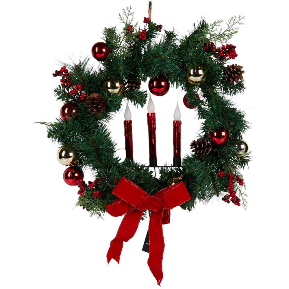 Christmas Wreath with LED Candles Green Image 2