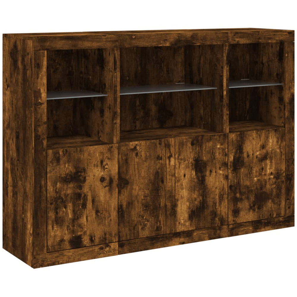 vidaXL 4 Door 6 Shelf Smoked Oak Wide Sideboard with LED Lights Image 5
