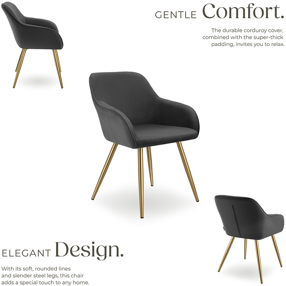 tectake Marilyn Set of 6 Anthracite Gold Corduroy Dining Chair Image 3