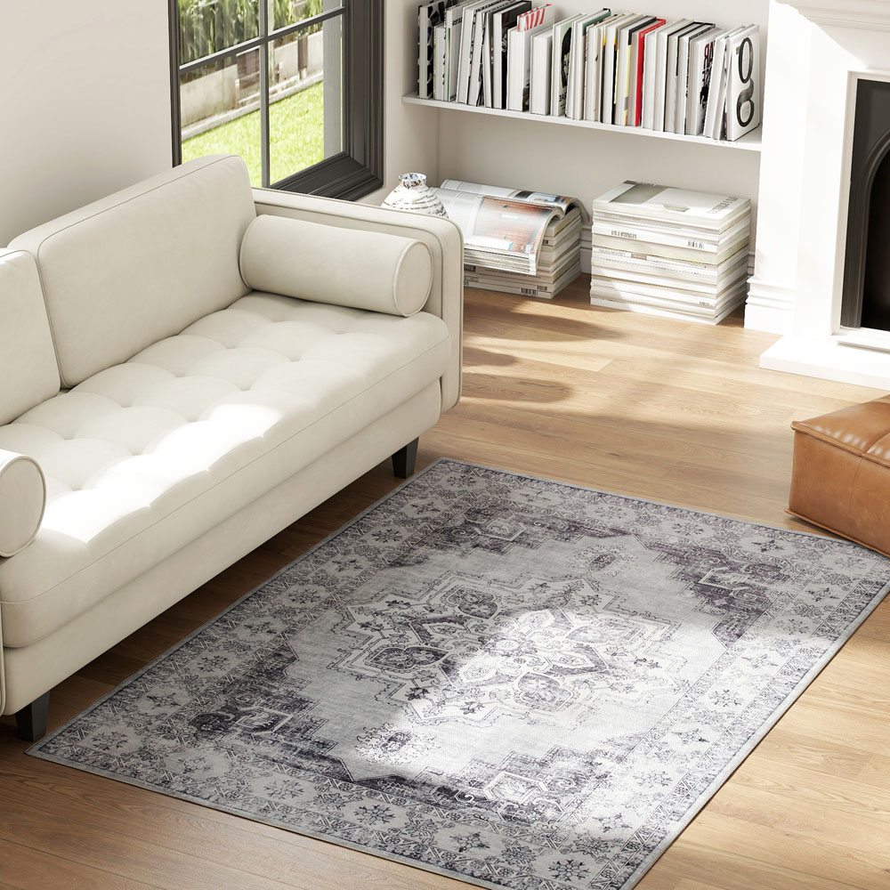 HOMCOM Grey Floral Flannel Non Slip Rug 170 x 120cm Image 2