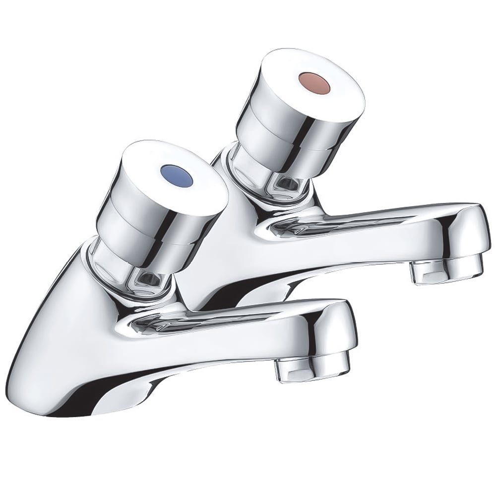 Nes Home Marin Chrome Hot and Cold Twin Non Concussive Basin Taps Image 1
