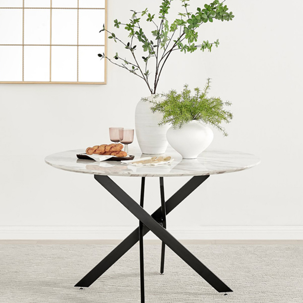 Furniturebox Arona Kensington Marble Effect 6 Seater Round Dining Set White Black and Grey Image 8