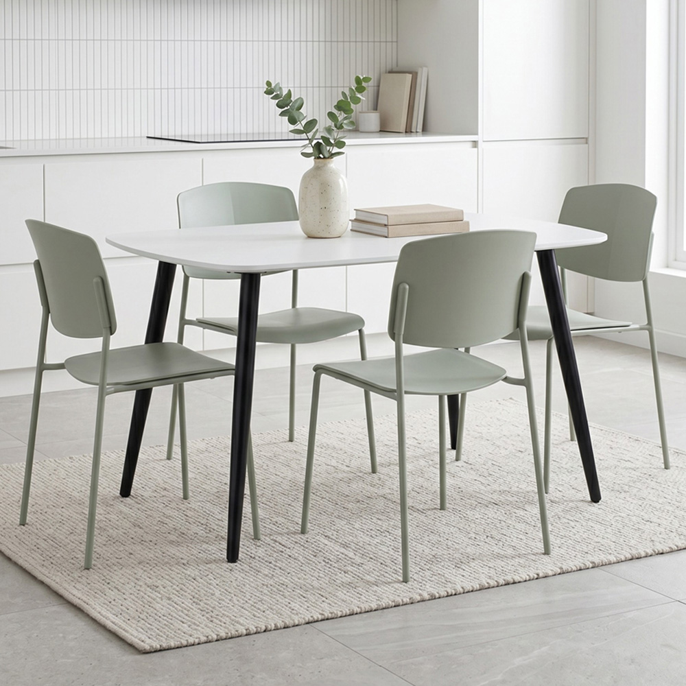 Core Products Aspen Academy 4 Seater Plastic Rectangular Dining Set White and Sage Green Image 1