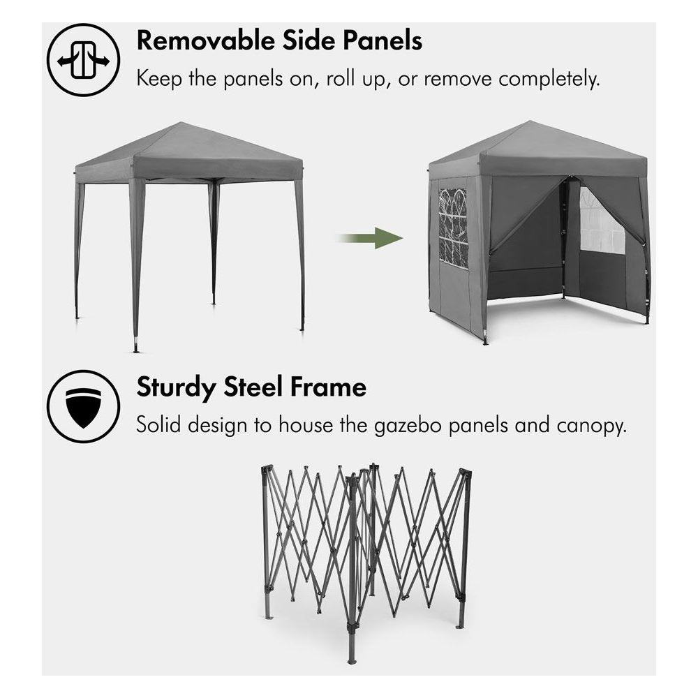 VonHaus 2 x 2m Grey Pop-up Gazebo with Removable Side Panel Image 7