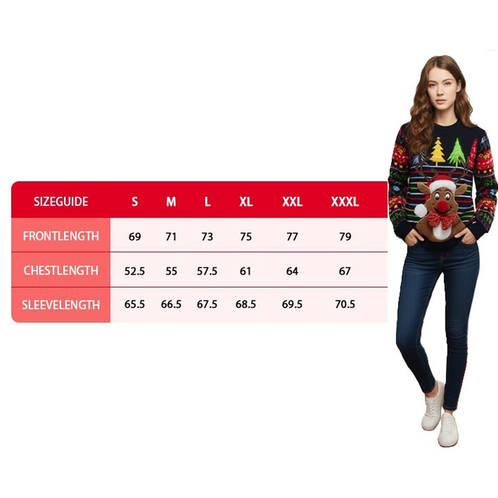 Noel Square Unisex Reindeer Stripes Crew Neck Light Up Christmas Jumper Small Multicolour Image 5