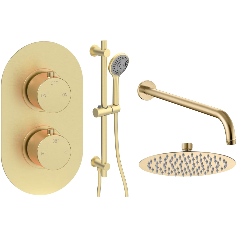 Bathstore Azure Brushed Brass Thermostatic Shower Valve Kit Image 1