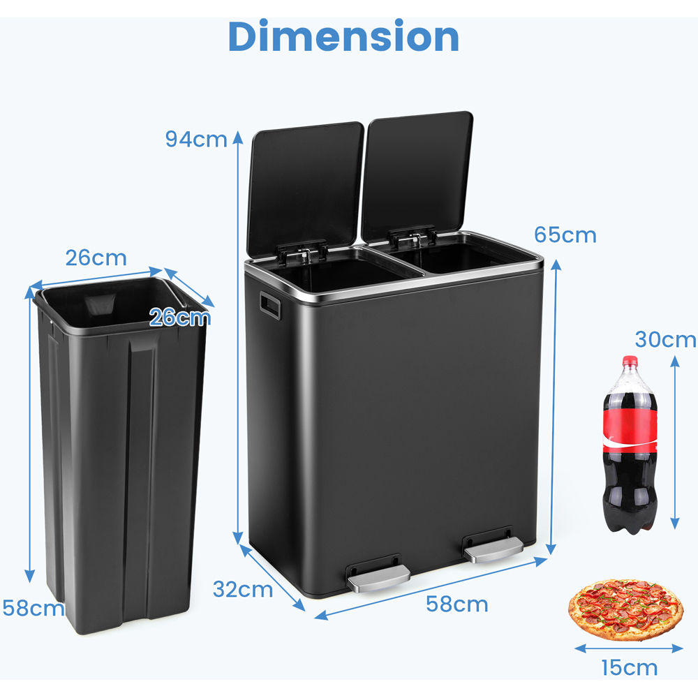 Costway Black Double Recycle Pedal Bin with Removable Compartments 60L Image 7