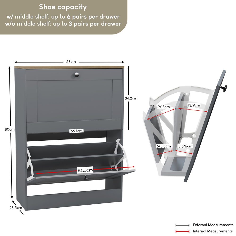 VIDA DESIGNS 2 Drawer Grey and Oak Effect Shoe Cabinet Image 9
