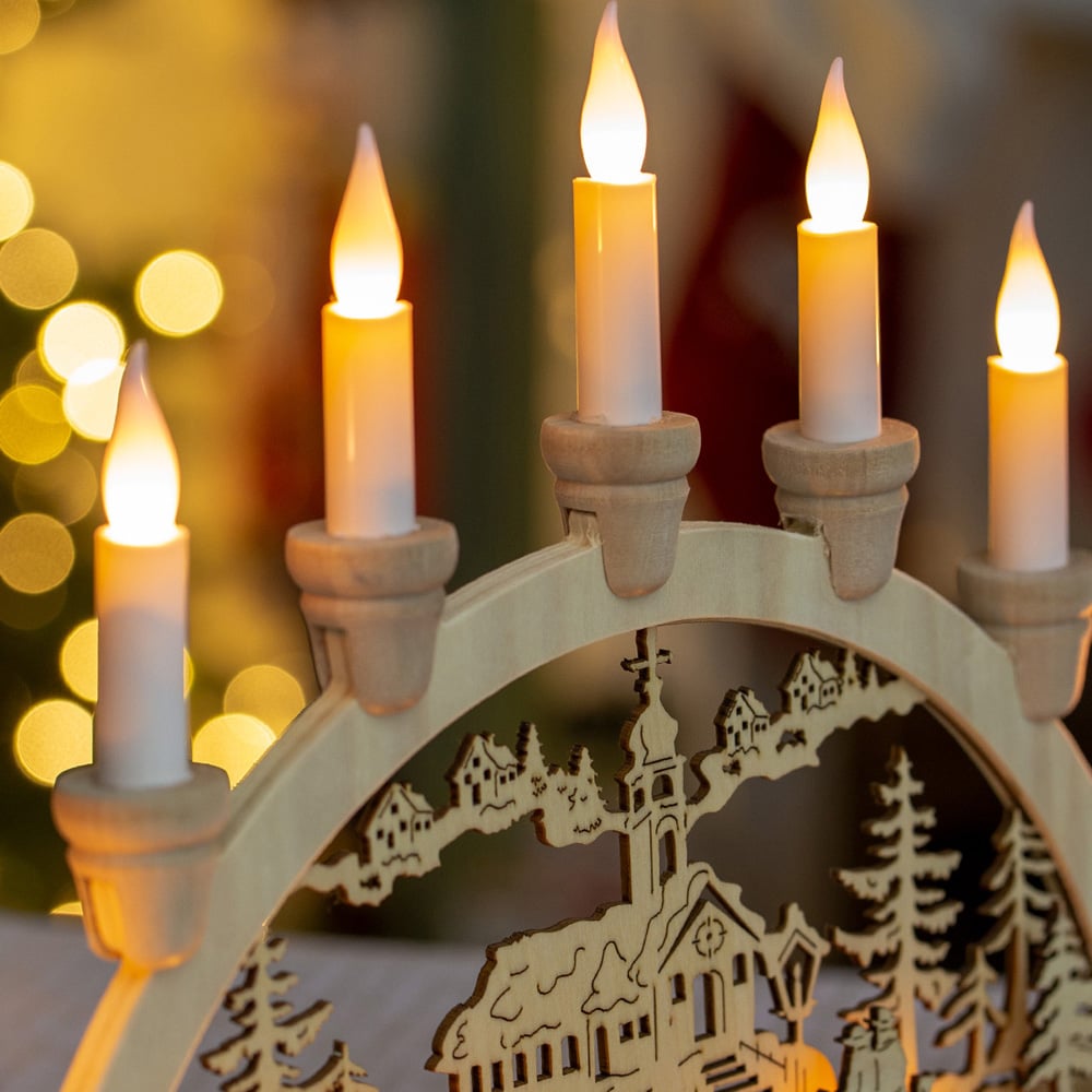 The Christmas Workshop LED Wooden Candle Bridge Decoration Image 3