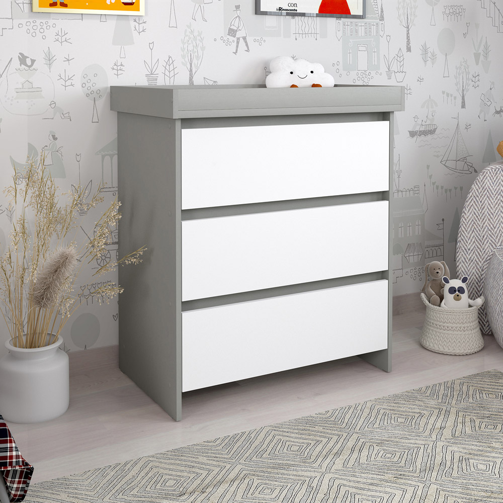 Kudl 3 Drawer White and Grey Baby Changing Table Image 7