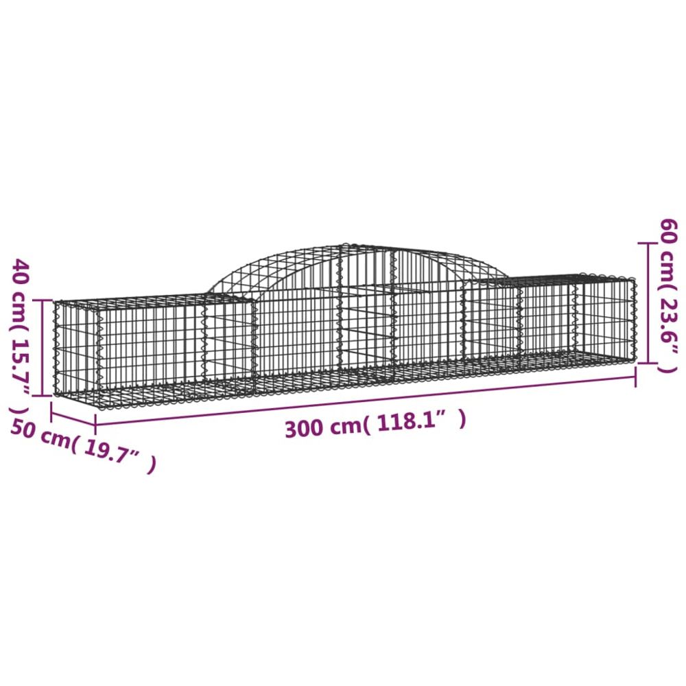 vidaXL Silver Galvanised Iron Arched Gabion Basket 300 x 50 x 40/60cm 3 Pack Image 5