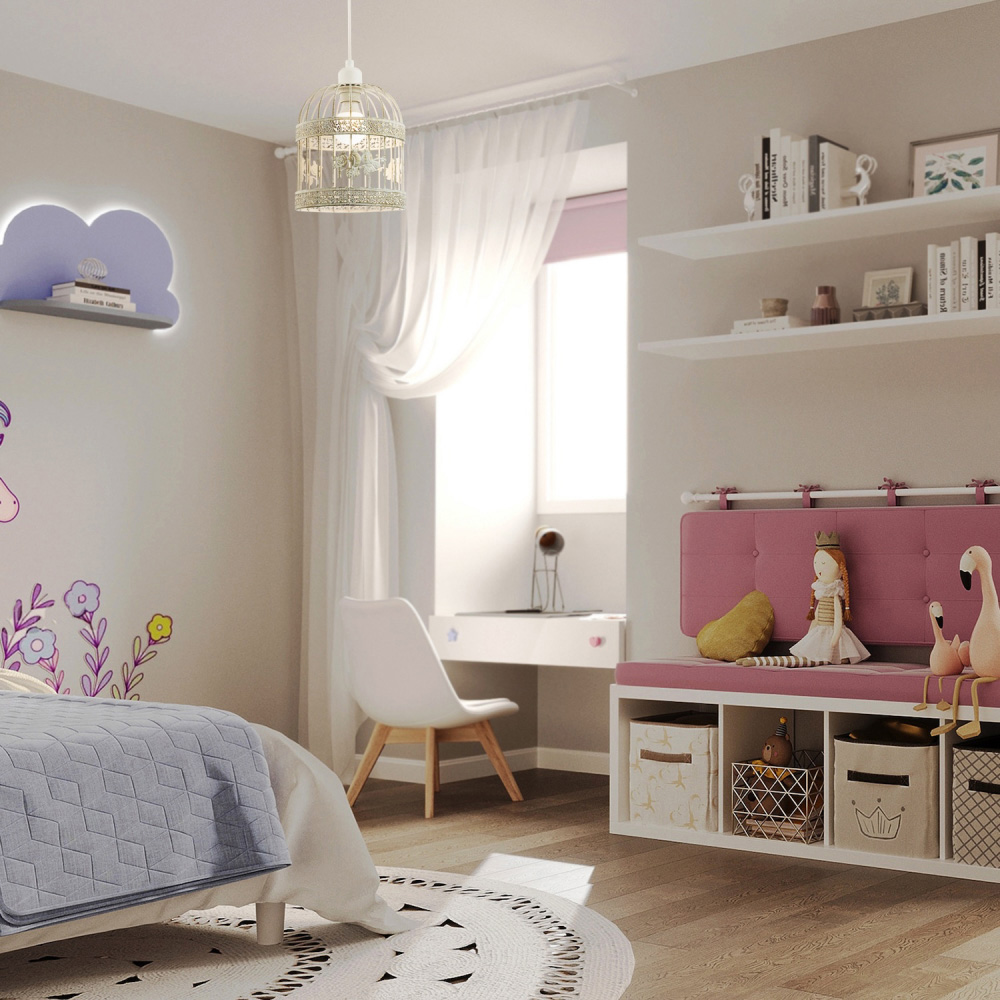 Happy Homewares Brushed Cream and Gold Birdcage 3D Flowers and Birds Shabby Chic Pendant Shade Image 2