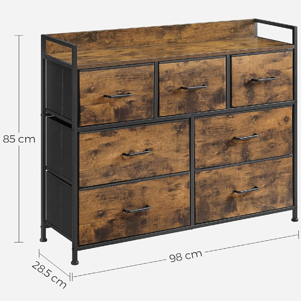 Modcraft 7 Drawer Single Shelf Rustic Brown Chest of Drawers Image 9