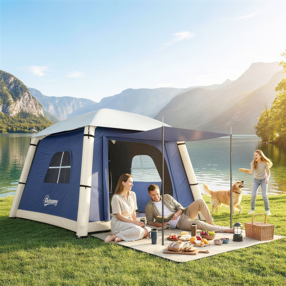 Outsunny 2 Person Inflatable Camping Tent Dark Blue Image 2