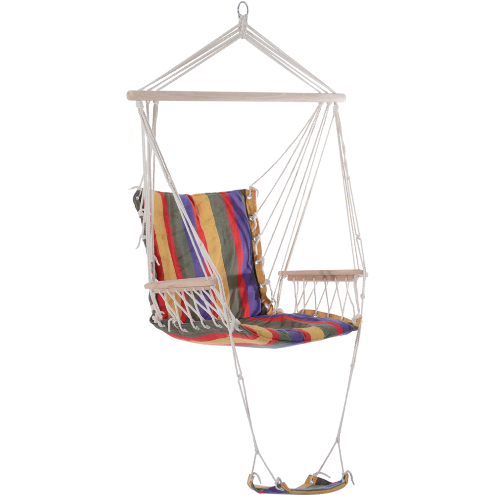 Outsunny Red Wooden Hanging Hammock with Footrest Image 2