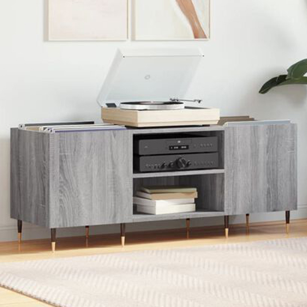 vidaXL 2 Shelf Grey Sonoma Wide Record Cabinet Image 1
