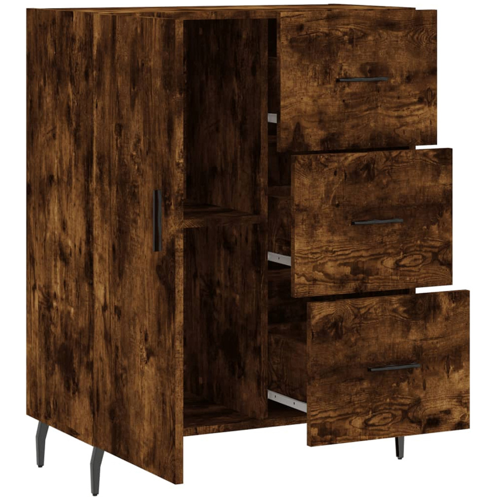 vidaXL Single Door 3 Drawer Smoked Oak Sideboard Image 6