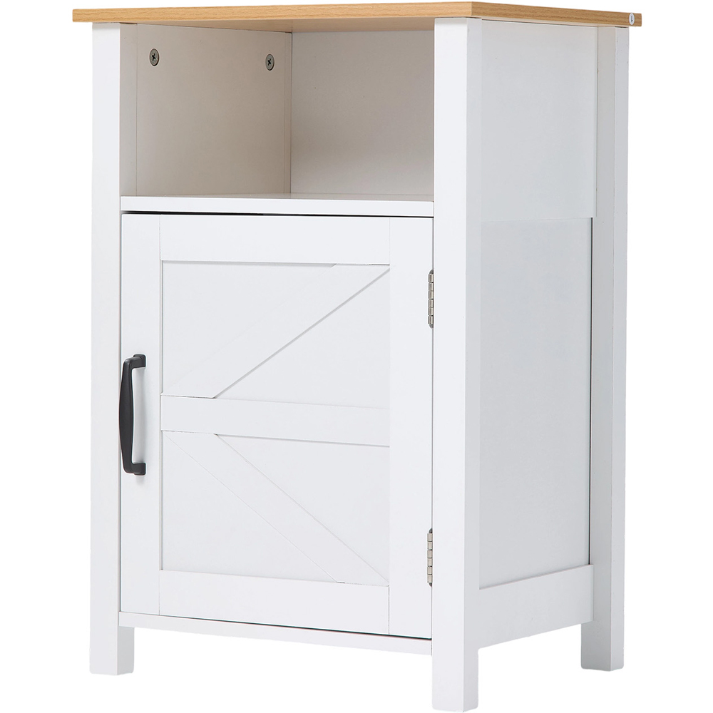 Living and Home Single Door Single Shelf White Bedside Table with Wood Grain Top Image 2