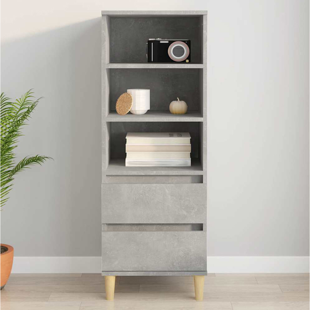 vidaXL 2 Drawer 3 Shelf Concrete Grey Wooden Highboard Image 1