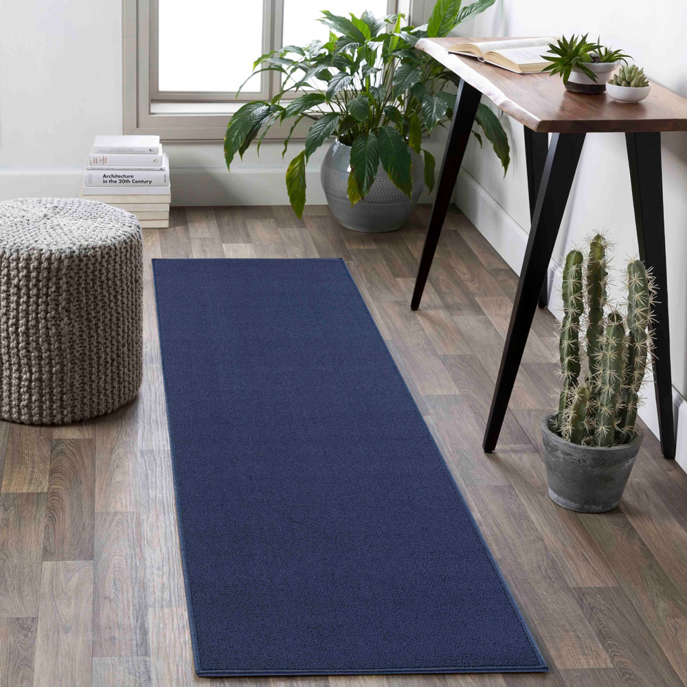 Desire Rugs Simple Navy Low Pile Felt Backing Tufted Rug 220 x 60cm Image 2