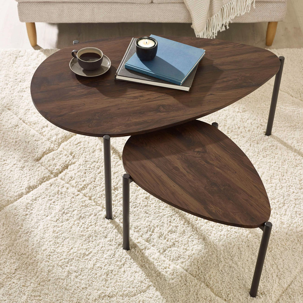Julian Bowen Lorette Walnut Effect Teardrop Nest of Tables Set of 2 Image 8