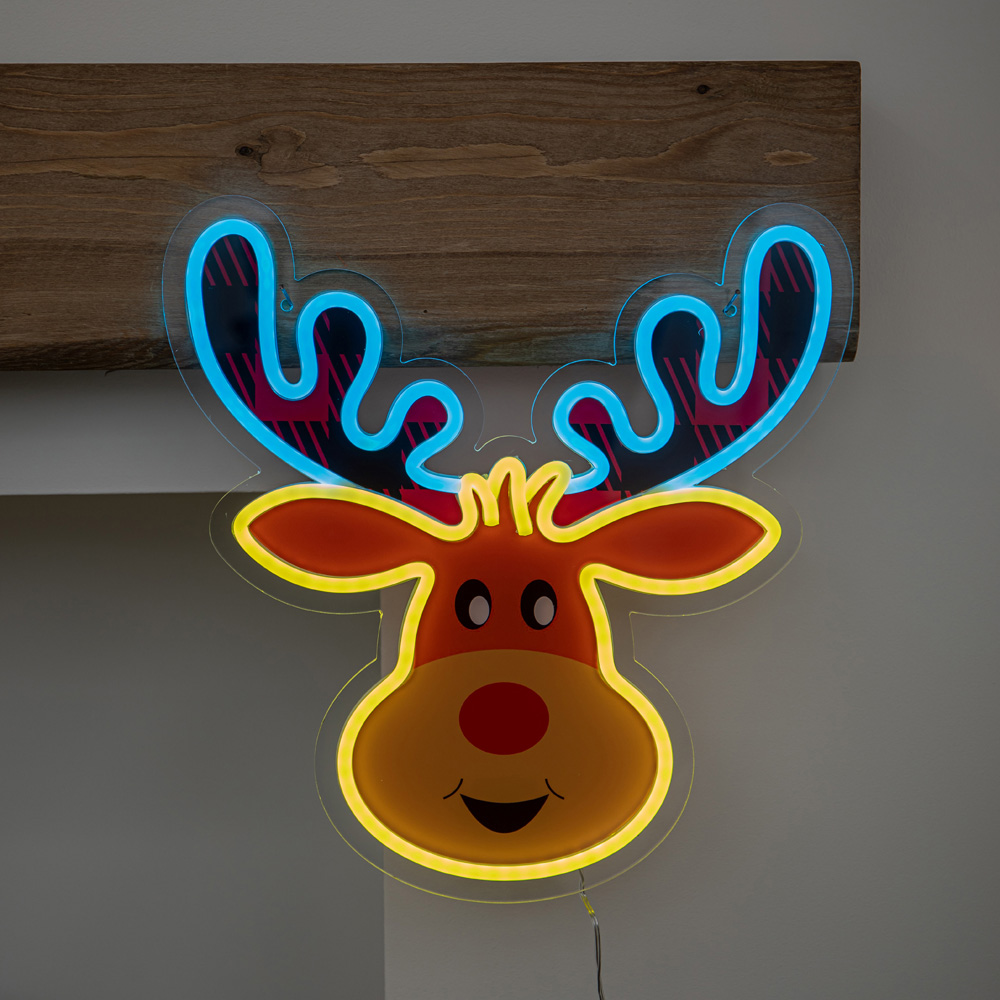 Samuel Alexander Warm White and Blue LED Rudy Reindeer Neon Sign Christmas Decoration 35cm Image 5