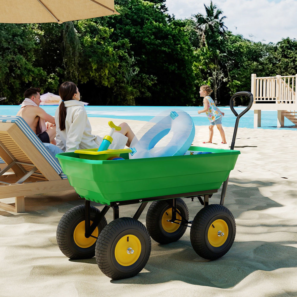Outsunny 75L Green Heavy Duty Trolley Garden Cart Image 2