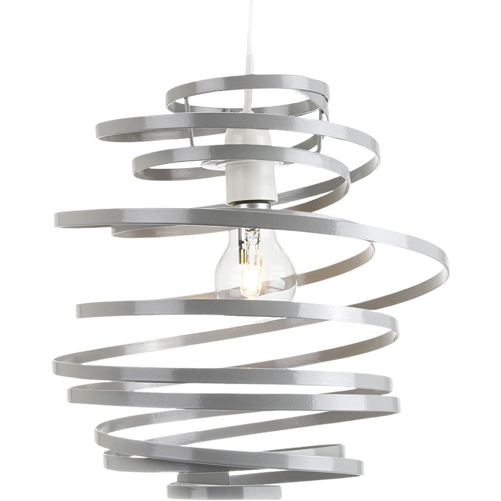 Happy Homewares Contemporary Grey Gloss Metal Double Ribbon Spiral Swirl Pendant Shade Image 3