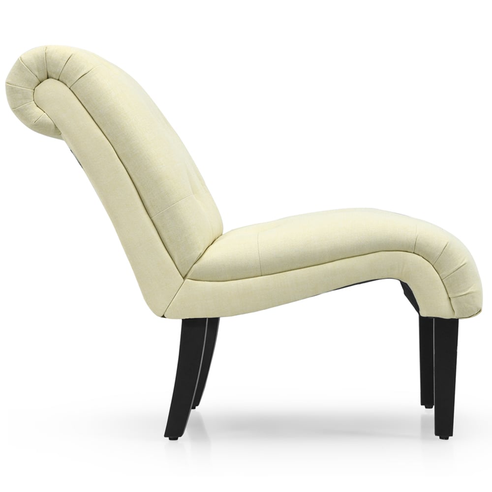 Costway Beige Button Tufted Linen Upholstered Accent Chair Image 4