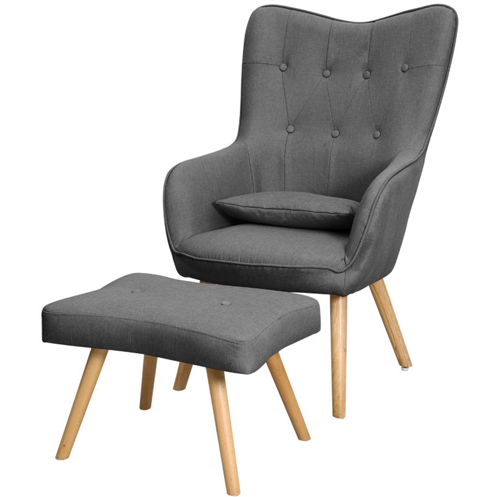 Living and Home Grey Classic Linen Armchair with Cushion and Footstool Image 2