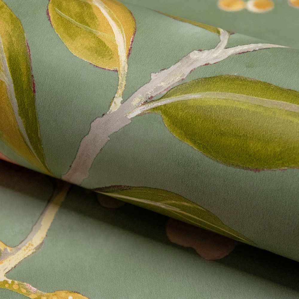 Grandeco Lola Painted Floral Trail Sage Green Wallpaper Wilko