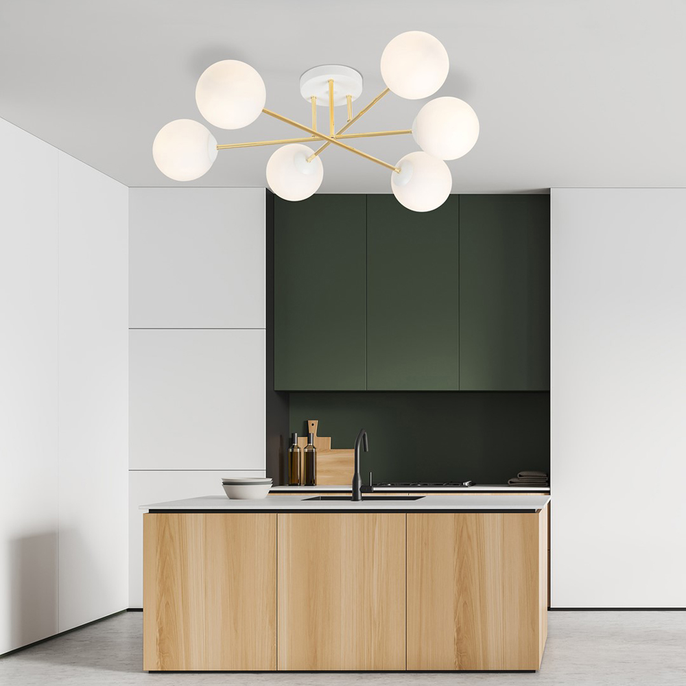 Emibig Magnum 6 Light White Shade White and Gold E14 Ceiling Light Image 7